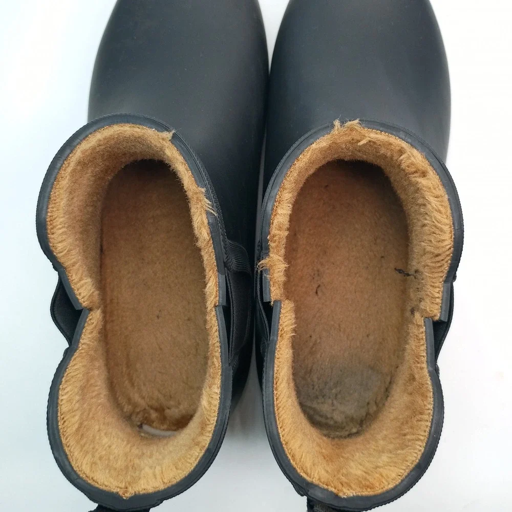 Chooka Plush Chelsea Rain Boots Women Size 10 Black Waterproof Faux Fur Lined